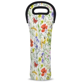 Single Bottle Wine Gift Tote Carrier Butterfly Spring Flower Neoprene Wine Tote Bags Holder Cooler Wine Gift for Women Men