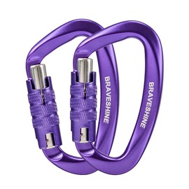 Carabiner 12KN Auto-Lock BRAVESHINE Load Capacity 2,645 lbs (1,200 kg) Locking Carabiner D-Ring Lightweight Hammock Tarp Camping Load Hook Dog Leash Multi-Functional 2-Piece Set (Purple 2 pieces)