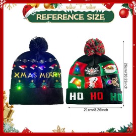 YumSur 2Pcs Christmas LED Light Up Hat, Xmas Beanie Knitted Hat, Colorful LED Unisex Novelty LED Christmas Hat Ugly Sweater Holiday Beanie Cap for Children and Adult
