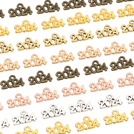 120Pcs Mini Metal 2024 Year DIY Pendant Charms Number 2024 Charms Graduation Tassel Pendant for Bracelet Earrings Necklace Zipper Pull Crafting Jewelry Making Christmas Graduation Party(6 Colors)