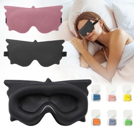 3D Sleep Mask for Side Sleepers, Eye Mask for Men and Women, Light Blocking, Breathable and Adjustable Elastic Band, Comfortable Ergonomic Eye Mask, Includes 6 Pairs of Ear Plugs