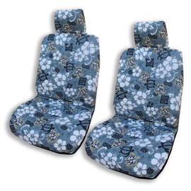 Winnie Fashion Made in Hawaii, Aloha Honu Lucky Turtle Separate Headrest Hawaiian Car Seat Cover - Set of 2 (Gray, Add Armrest Slot)