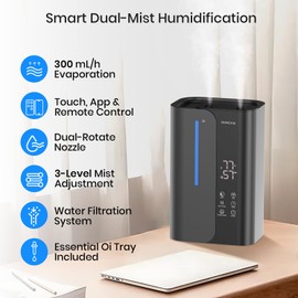 OGACFO 5L Smart Air Humidifiers for Bedroom with Essential Oils, Top Fill 50H Runtime Cool Mist Large Humidifiers for Home Bedroom Nursery, 28 dB Quiet Humidifier for Baby & Plants
