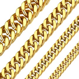 ChainsHouse Unisex Cuban Chain Stainless Steel 5/7/10/13.5 mm Wide Men's Chain - Silver Yellow Black Gift Box Included - Choice of Length, Stainless Steel