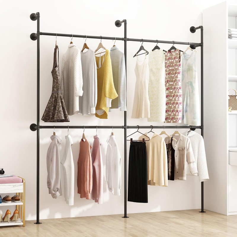 ORSENIGO Industrial Pipe Clothing Rack, Heavy Duty Metal Clothes Rack