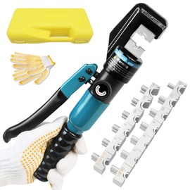 BLIKA 10 Ton Hydraulic Crimping Tool, Hydraulic Cable Lug Crimper 12 to 2/0 AWG, Hydraulic Hand Crimper Tool for 1/8" to 3/16" Cable Railing Kit, Cable Railing Crimper Tool with 13 Dies