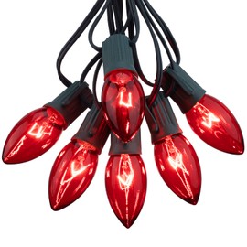 25 Pack C9 Incandescent Bulb Red, C9 Christmas Replacement Light Bulb for Christmas String Light, E17 Intermediate Base, 7 Watt, Red