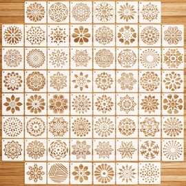 OOTSR Mandala Stencils Set, 7.62 cm Drawing Painting Stencils, DIY Stencils, Plastic Templates for Scrapbooking, Wood, Floor, Furniture, Tiles, Canvas Decoration, Pack of 60