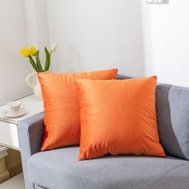 RainRoad Fall Orange Throw Pillows Covers Set of 2 Soft Velvet Decorative Pillow Covers 18x18 Inch for Couch Bed(Fall Orange, 18" x 18"(2pcs))