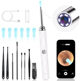 High-Definition Ear Wax Removal, Wireless Ear Cleaner, Safe and Gentle Ear Wax Removal Kit, Rechargeable Ear Cleaner with Camera and Light, Ear Cleaning Kit for Android and iOS (White)