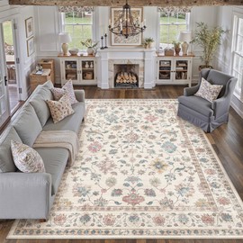 HUGEAR 8x10 Colorful Retro Floral Washable Area Rug for Living Room