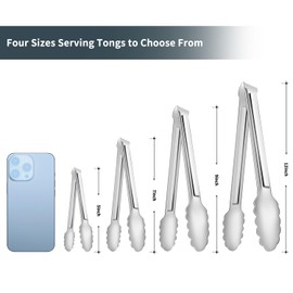 4 Pack Serving Tongs for Buffet,Metal Kitchen Tongs,Stainless Steel Food Tongs, Small Tongs for Steak/Salad/Bread, Silver (12IN)