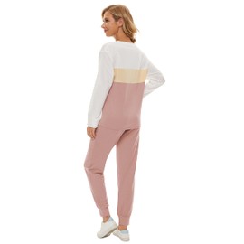 Fengbay Two Piece Outfit for women,Long Sleeve Crewneck Pullover Tops And Long Pants Sweatsuits Tracksuits with Pockets Pink