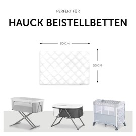 hauck Baby Fitted Sheet Bed Me 80 x 50 cm Fitted Sheet for Baby Travel Cot, Side Bed, Cradle, Soft Quilting, Elastic Waistband, Machine Washable at 40 Degrees (White)