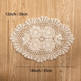 Feyarl 2 Pcs Crochet Cotton Lace Table Placemats Handmade Doilies, 12 x17inch (Beige)