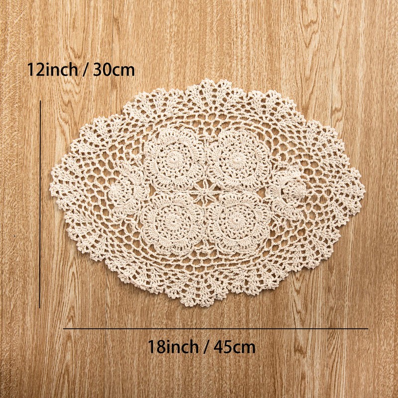 Feyarl 2 Pcs Crochet Cotton Lace Table Placemats Handmade Doilies,