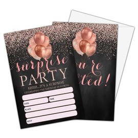 Shhh It's A Surprise Birthday Invitations, Rose Gold Glitter Birthday Party Invitations for Girls Boys, Surprise Birthday Invitation Cards, Party Supplies and Decoration, 20 Cards & 20 Envelopes -C05