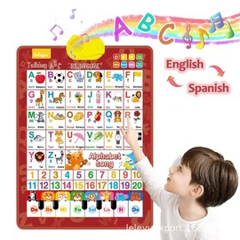 Bilingual Talking Wall Chart for Kids-English &Spanish Learning Poster with Songs, ABCs,Numbers, Animal words & Piano-InteractiveEducational Toy for Toddlers 1-6-No Screen,Battery Powered classroom use:_Bilingual-English Pattern Theme