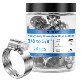 PEROMI 24PCS Heavy Duty Hose Clamps Stainless Steel 304,3/8" Hose Clamp-5/8" Hose Clamp in (10-16mm) Adjustable Worm Gear Drive Small Radiator Hose Clamps,Pipe Clamp for Automotive and Industrial Use