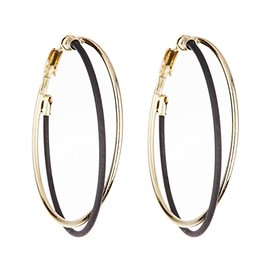 Clip On Hoop Earrings - Gold Plated With Black And Gold Hoops - Della