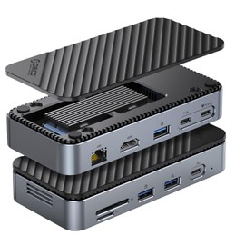 USB C Hub with M.2 SSD Enclosure, New Upgrade ORICO 10-in-1 USB-C Docking Station with Built in fan, 10Gbps USB 3.2 Gen2 M.2 NVMe SSD Reader, Support 4K@60Hz HDMI, 100W PD, Ethernet, SD/TF - DPM2P9-V1