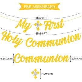 My First Holy Communion Banner First Communion Hanging Swirls My First Communion Decorations Christening Sign Party Decorations for Christian Boys Girls Baby Shower Party Supplies Gold