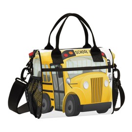 Glaphy Yellow Cartoon School Bus Lunch Box for Men Women Insulated Lunch Bag Cooler Bag Large Adult Lunch Box for Work Picnic Travel