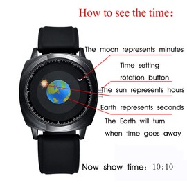MINILUJIA 50M Waterproof World Map Watches for Men Classic Earth Globe Moon Sun Rotating Eye-catching Cool Unique Mens Watches with Gift Box