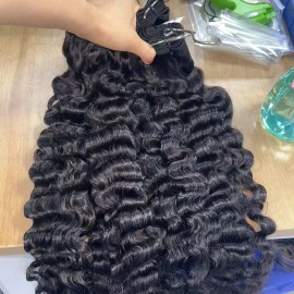 100% Cuticle Aligned and Can Be Bleached to #613 Easily Natural Color Double Weft Indian Natural Wave Bundles for Weddingstyle: Indian curly, color: Natural Black bundle-100grams, Stretched Length: 16 Inches