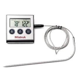 Mistruk Digital Thermometer for Cooking with Stainless Steel Probe & Timer Alert – Accurate Temperature Control for Grill, Oven & BBQ – Digital Meat Thermometer Instant Read