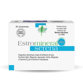 Estromineral Serena Plus, Integratore Menopausa, 30 Compresse con Isoflavoni di Soia, Fermenti Lattici, Magnolia, Agnocasto, Calcio, Magnesio e Vitamina D3, Senza Glutine e Senza Lattosio