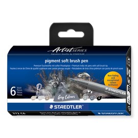 STAEDTLER Pigment Arts - Bolígrafo de pincel suave, color gris, paquete de 6 bolígrafos, 372 C6