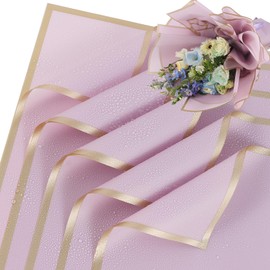 YIDATIKER 20 sheet Flower Wrapping Paper,waterproof floral wrapping paper for bouquets,DIY Florist Supplies Packaging Paper with satin ribbon for Wedding,Birthday,Valentine's Day(Purple)