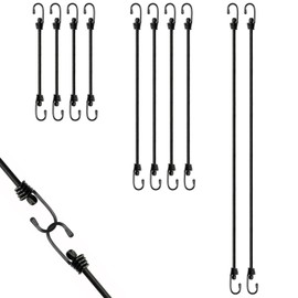 10 Pcs Elastic Cords With Hooks, 8mm Thick Bungee Straps, Heavy Duty Bungees Rope, Fixings Cord for Securing Luggage, Tarps, Outdoor Camping Tents, Tie Down Bikes Rack, Caravan, Canopy (Black)