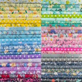 LUMANSUO 50pcs 10" x 10" Cotton Quilting Fabric Squares Fat Quarter Bundles Fabric for DIY Craft Patchwork,Floral
