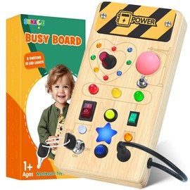 SUNACE Montessori Busy Board - Montessori Toy from 1 Year Wooden Toy with 8 Switches 15 LED Motor Skills Toy Activity Board Switch Toy for Toddlers Boys Girls from 1 2 3 Years
