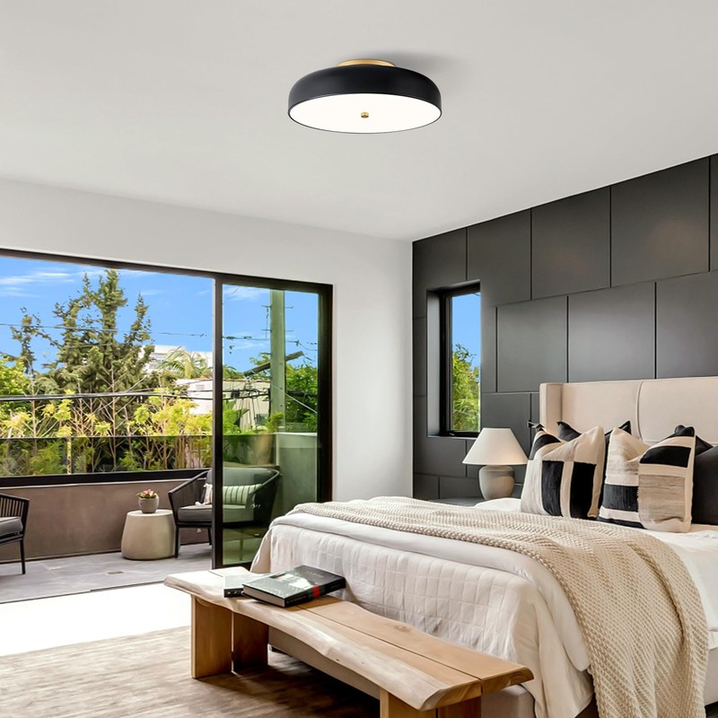 ZUYURT Modern Flush Mount Ceiling Light, Dimmable Black Light Fixture,