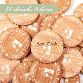 Marsui 50 Pcs Drinks Tokens Wooden Tokens for Events Rustic Wood Drinks Tokens Hearts Vintage Drink Tokens for Wedding Favours Beverage Birthday Parties Bar Table Decoration Supplies