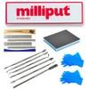 Milliput Epoxy Putty 10 Piece Set, Standard Color - with Sculpting Tools, Sanding Pad and Gloves - Air Dry Moldable Plastic Plumbers Clay - Ceramic Tile, Marble, and Quartz Countertop Chip Repair Kit