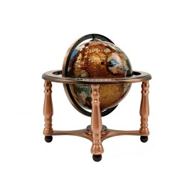 Unique Art Since 1996 10" Tall Amber Pearl Copper Zinc Alloy 4leg table stand Gemstone World globe Map