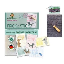 mikiprojekt® 2-in-1 Pricking Needle Set Children Including Embroidery Pictures for Children and Easy Instructions for Safe Success I Safe Prickling & Embroidery Children's Set Made of Safe Material I