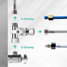 Pronese Lead-Free Brass 2Pcs Chrome-Plated Add-A-Tee 3-Way,3/8 Inch x 3/8 Inch x 3/8 Inch Angle Stop Valve For Reverse Osmosis Water Filters,Ice Maker,Refrigerator