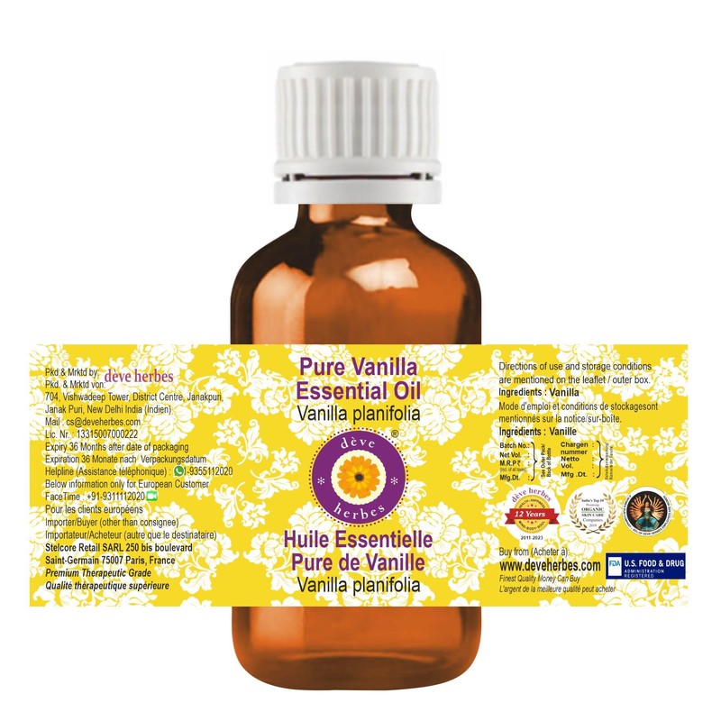Deve Herbes Pure Vanilla Essential Oil (Vanilla planifolia) Steam Distilled