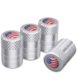 CKAuto American Flag Valve Stem Caps, Aluminum USA Tire Valve Caps, Universal Dust Proof Stem Covers for Cars, Trucks, Bikes, Motorcycles, Bicycle, Corrosion Resistant, 4 Pack(Silver)