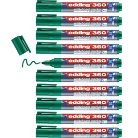 edding 360 whiteboard marker - green - 10 whiteboard pens - round tip 1.5-3 mm - whiteboard pen dry wipe - for whiteboards, flipcharts, pinboards, magnetic and memo boards - sketchnotes - refillable