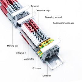 OELFFOW Terminal Block Kit, Rail Combined Terminal Block, Rail Type Voltage Terminal Accessories (Red & Grey)