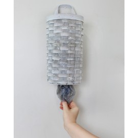 AuldHome Design Wicker Grocery Bag Holder (Gray); Wall-Mounted Rustic Farmhouse Plastic Bag Dispenser for Kitchen or Laundry Room