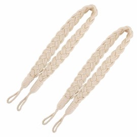 2 PCS Curtain Rope Tiebacks Natural Cotton Hand Knitting Curtains Tied Rope Tiebacks Decorative Curtain Tie Backs Beige Boho Curtain Ties Braided Drapery Drape Holdbacks Curtain Rope Buckle Cord