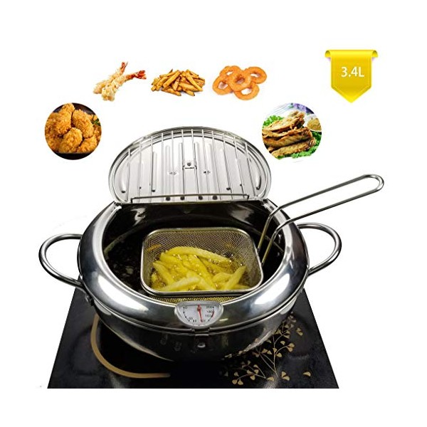 TIYOORTA Mini deep fry pan with basket draining rack Stainless