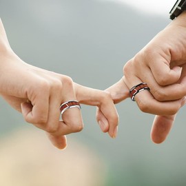 Uloveido Couples Stainless Steel Wedding Band Wooden Inlay Engagement Rings for Her Women Y1539 (Steel, Size T1/2)